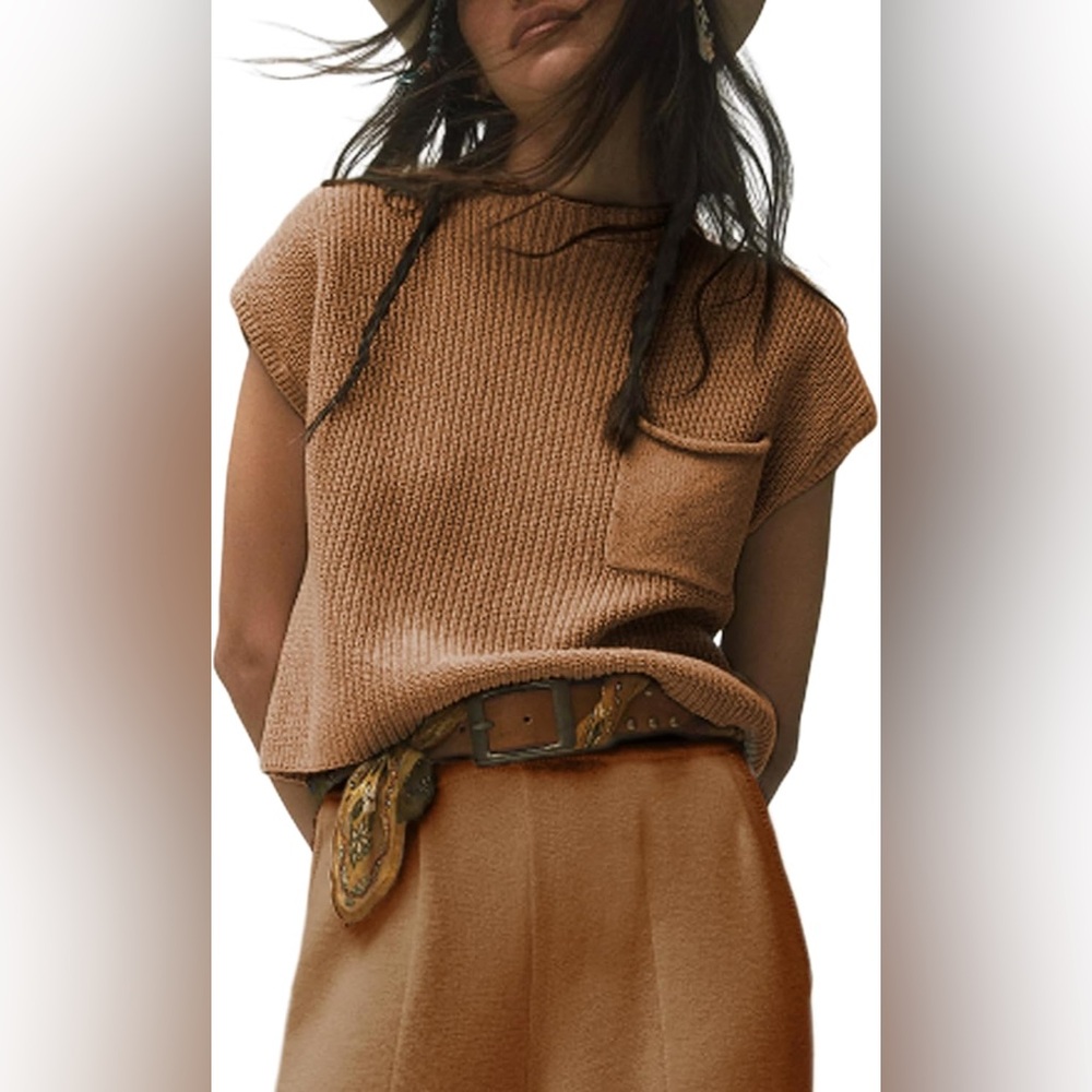 Free People Tan Knit Crop Top